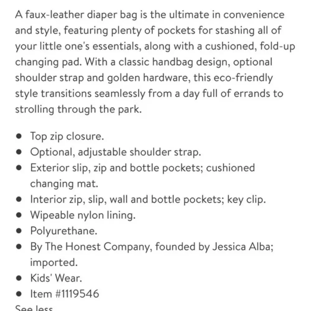 The Honest Company Luxe Vegan Everything Diaper Bag Faux Leather